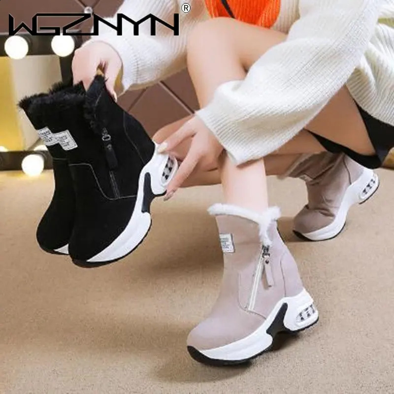 Winter genuine leather PU leather womens snow boots fur warm platform sports shoes fashionable ankle boots casual shoes womens zipper Botas 240827