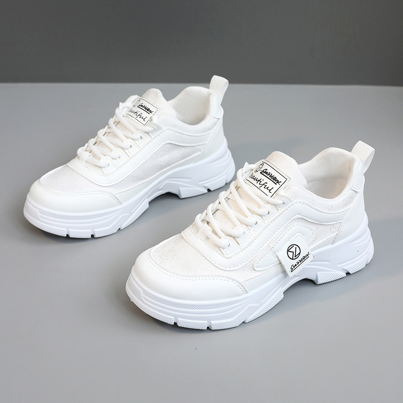 Ddmysports W New White Women S Summer Sports Breathable Board Versatile Thick Sole Height Increasing Mesh Shoes OUTDOOR