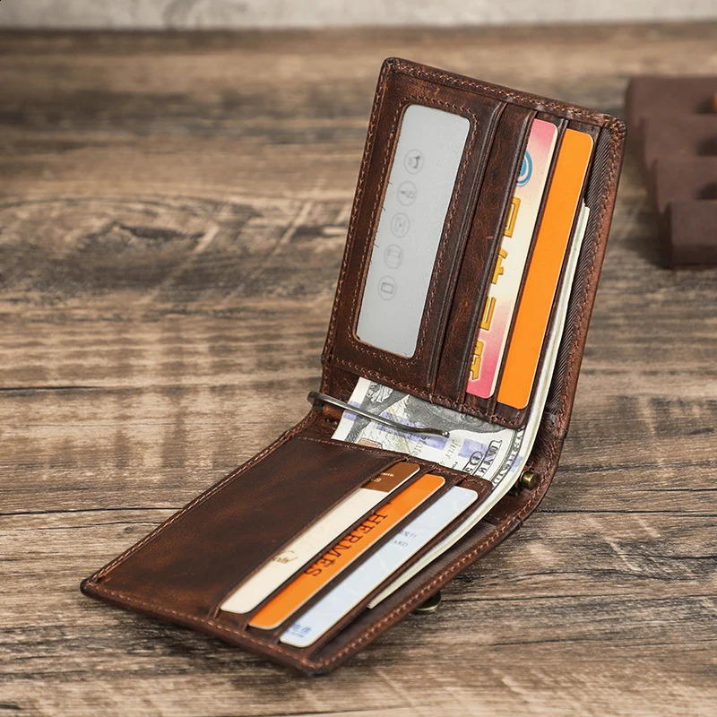 CONTACTS Genuine Leather AirTag Wallets for Men Short Casual Men Wallets Coin Purses RFID Card Holder Money Clip Mens Wallet 240828