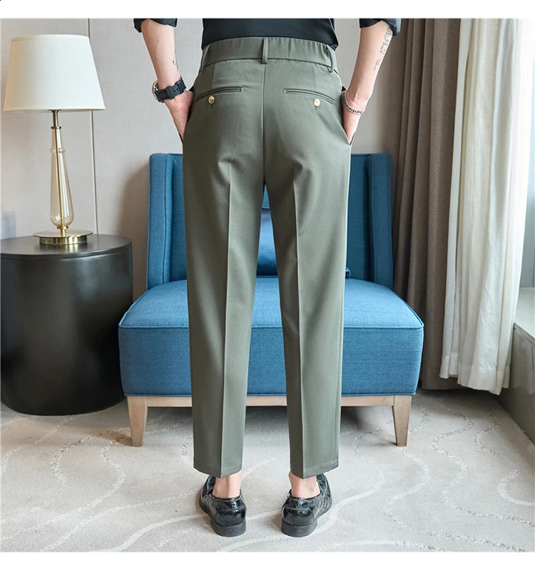 Naples Fashion Elastic Waist n Casual Mens Trouser High Quality Mens Trouser White Summer Mens Dress Pants Ankle Length 240828