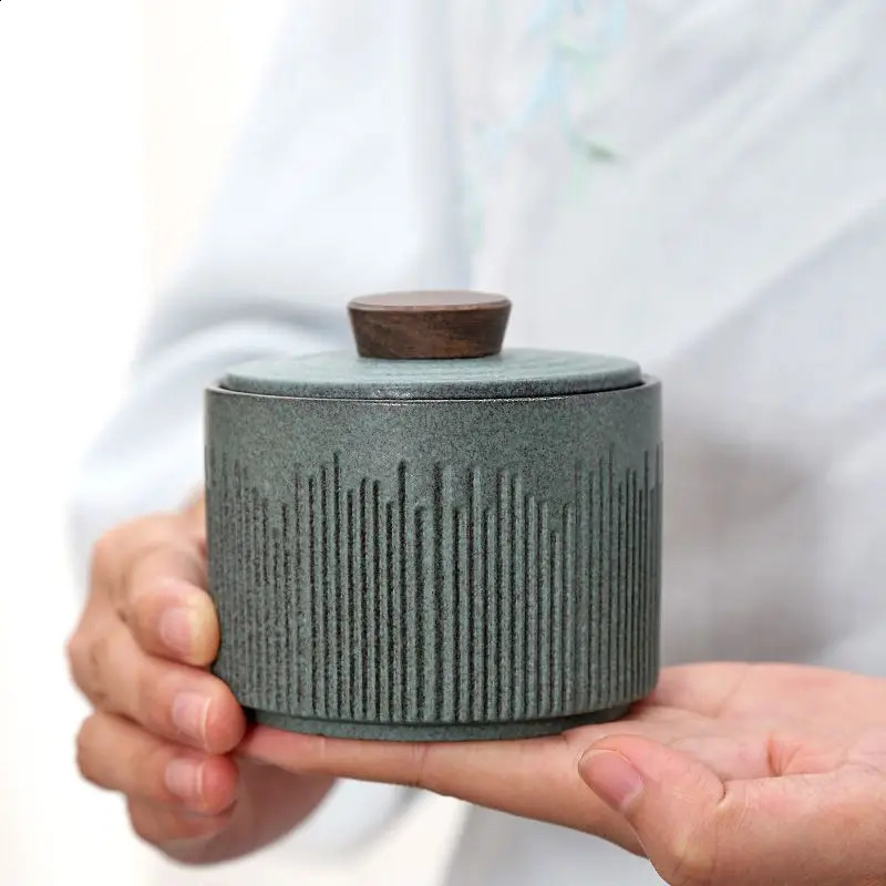 Japanese style ceramic tea box portable home packaging box retro storage can tea can coffee storage 240828