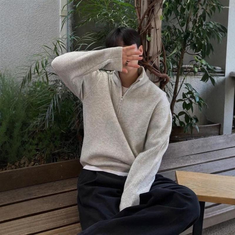 Men's Sweaters Autumn And Winter Half Zip Cardigan Sweater Korean Style Fashionable Handsome All-match Vertical Collar Top High Jacket