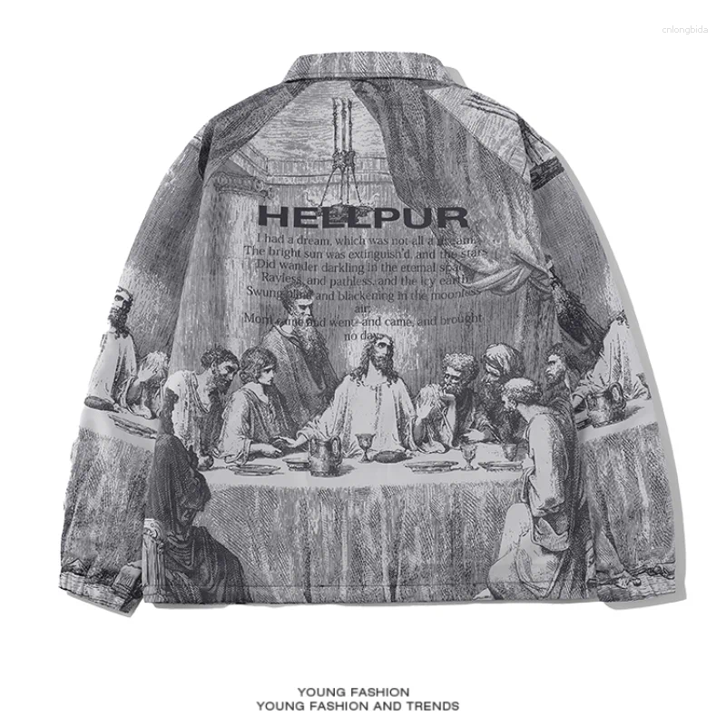 CNLONGBIDA Mens Jackets Oversized Shirts Mens Autumn Winter Painting Printing Couples Casual Male Female Silk Vintage Clothing Button Up
