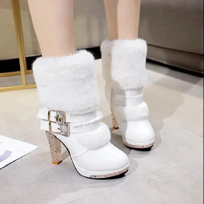 Womens high-quality white Pu leather side zipper high heels Botas Femininas womens classic winter warm leather boots Bottes G2848 240827