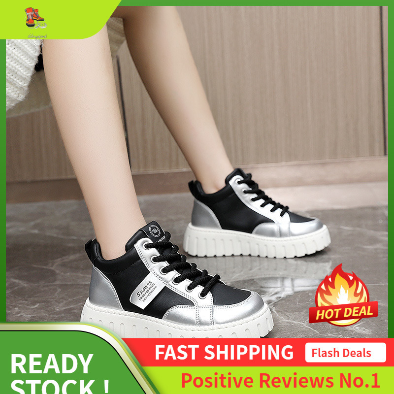 Ddmysports XQ New Patent Leather Casual Shoes With Breathable Cute Mid Top Internet Famous Height Increasing Square Cake Bottom And Smooth Operation O