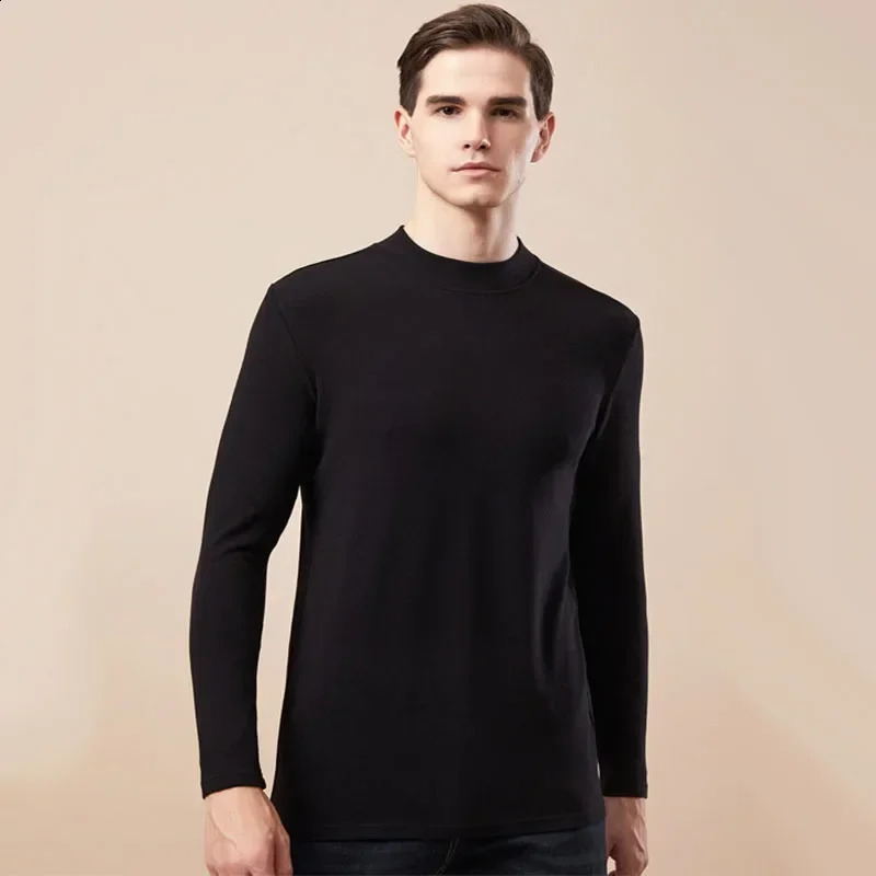 Mens Tshirt long sleeved autumn and winter warm solid color bottom shirt half neck mens casual top 240828