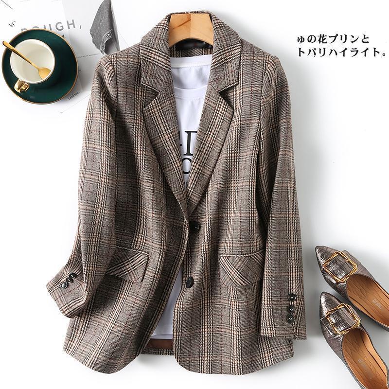 Checkered suit casual jacket autumn style loose onepiece womens 240827