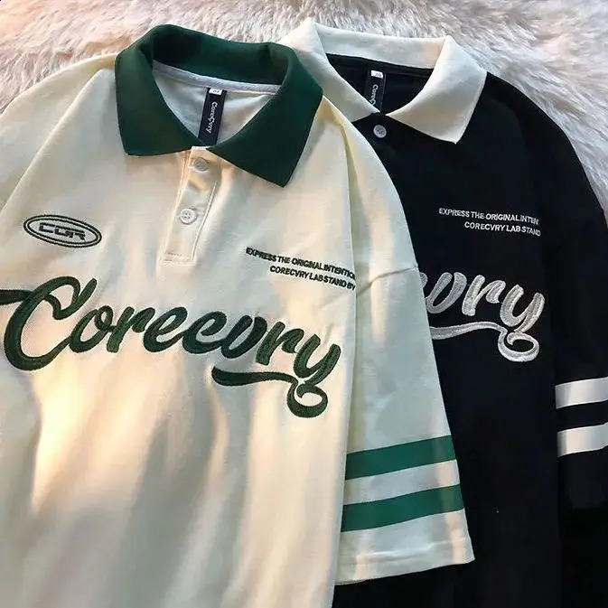 Summer Student Polo Short Sleeve Mens and Womens Fashionable Hip Hop Letter Loose Casual Tshirt Top harajuku y2k 240828