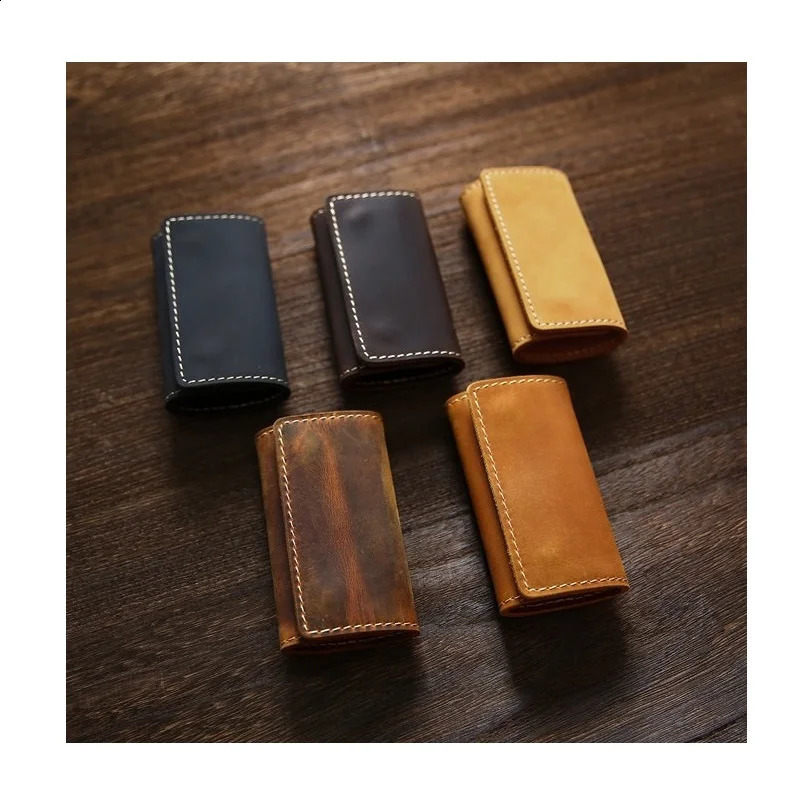 100% Genuine Leather Men Key Wallets Multifunctional Men Key Holder Car Key Pouch Retro Card Holder 240828
