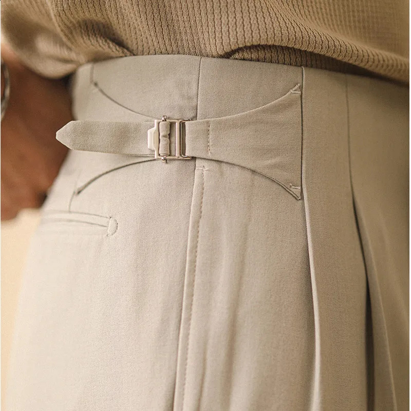 Straight pants mens summer loose suit business Naples casual pants Paris button non ironed high waisted office mens 240828