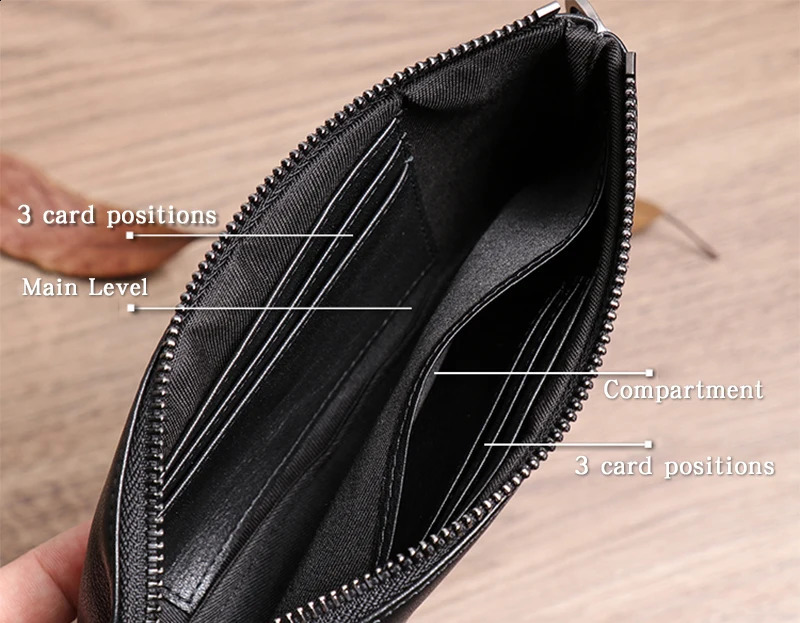 GURO Mens Genuine Leather Long Wallet Natural Cowhide Clutch Bag Simplicity Slim Zipper Card Clip Coin Purse Mobile Phone Bags 240828