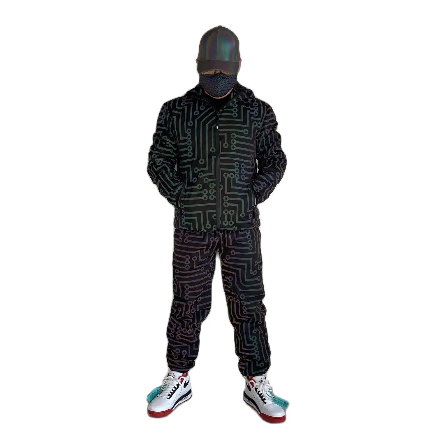 Geometric Circuit Colorful Reflective Jacket Men Women Street Casual Coat Hip Hop Punk Jackets 240815