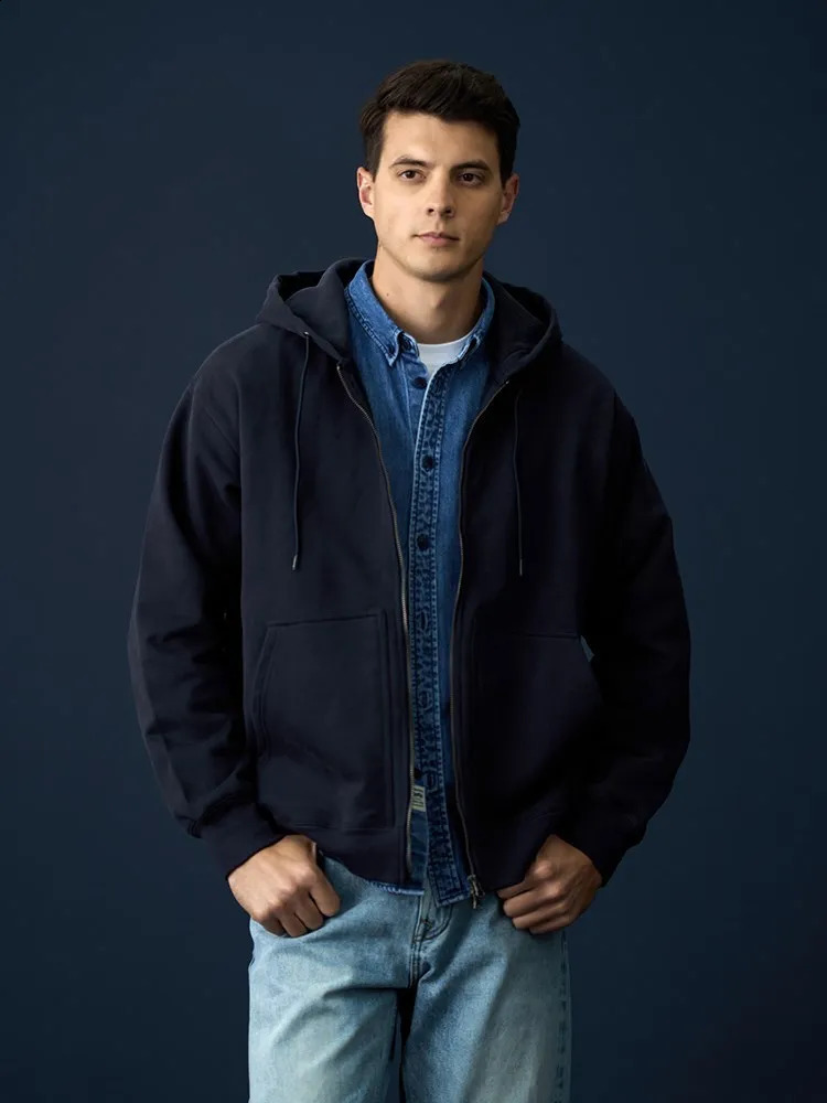 High Standard Series Autumn Collection 480gsm Carbon Peach Density Wool Fabric Zipper Hoodie Mens Extra Large Jacket 240827