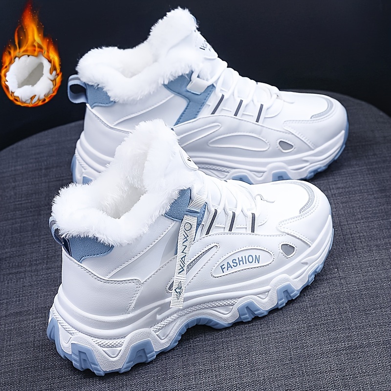 Cozy Winter High-top Sports Sneakers - Soft Plush Inner, Comfortable Platform, Lace-up Closure, Fashionable Chunky Design, Perfect for Outdoor Activit