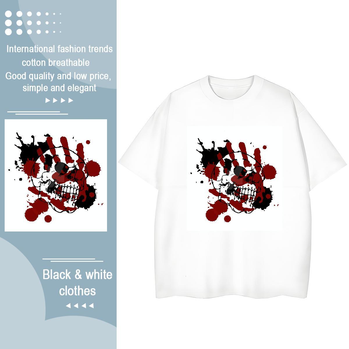 Comfortable Unisex Tshirts 230g Pure Cotton scary Sports Casual Woman T Shirts Crew Neck Cartoon Floral Printing Top Shirts