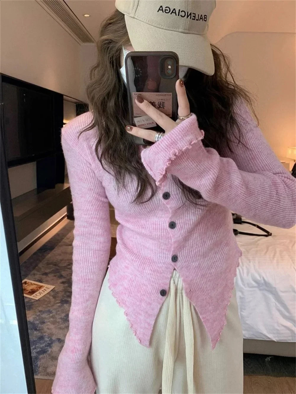 Women Kint Sweater Long Sleeve Cardigan Irregular Korean Fashion Slim Autumn Winter Casual Basic Coats Grey Vintage Cardigans 240819