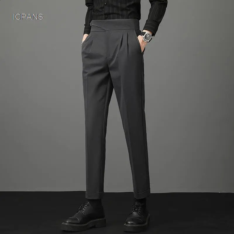 Naples mens suit pants casual double pleated dress mens party business wedding mens pants slim fit black gray 240828