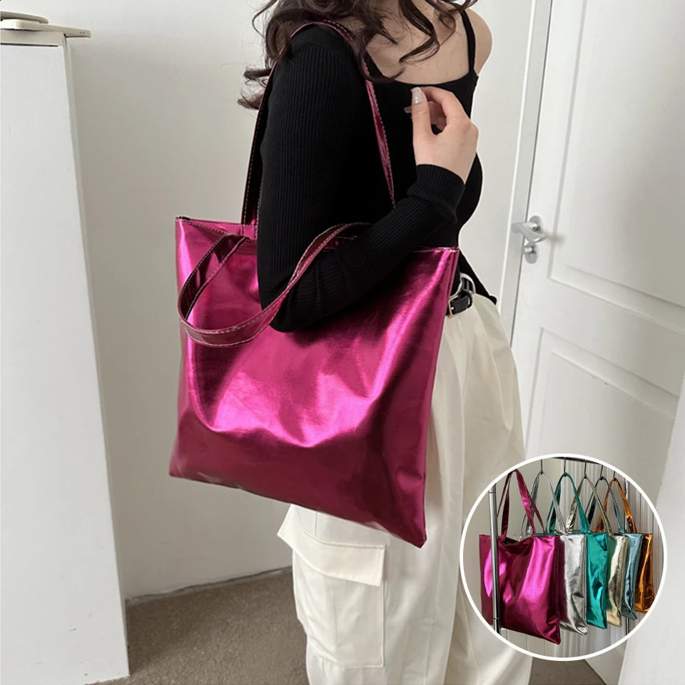 Chic Colorful Shiny Handbag Women Underarm Bag Simple Pu Leather Bags Women Shopping Party Shoulder Bag Y2k Clutch 240827