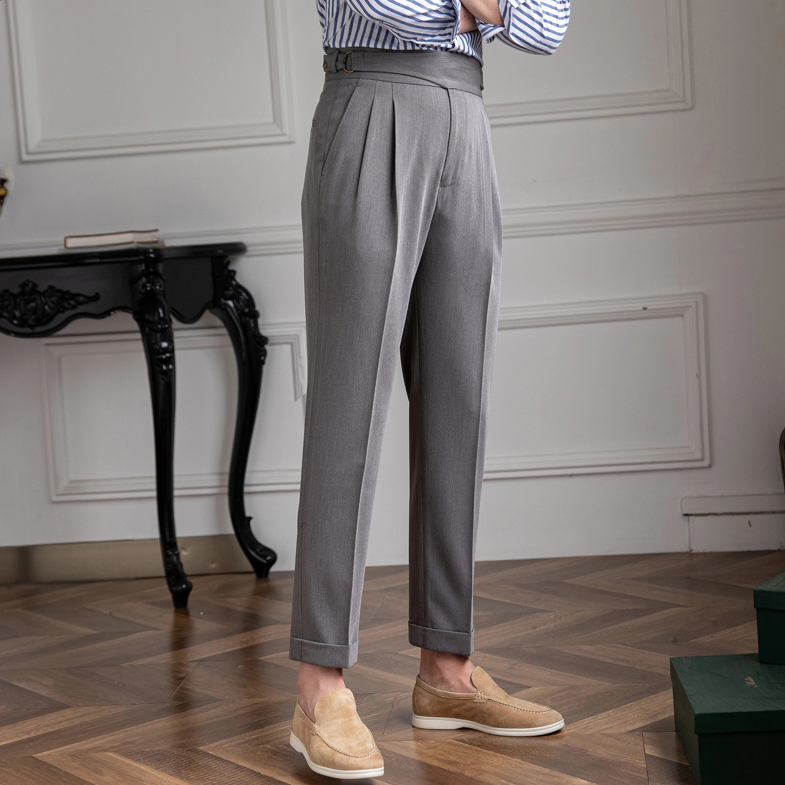 British leisure travel Naples high waisted straight pants business professional retro mens casual pants 240828