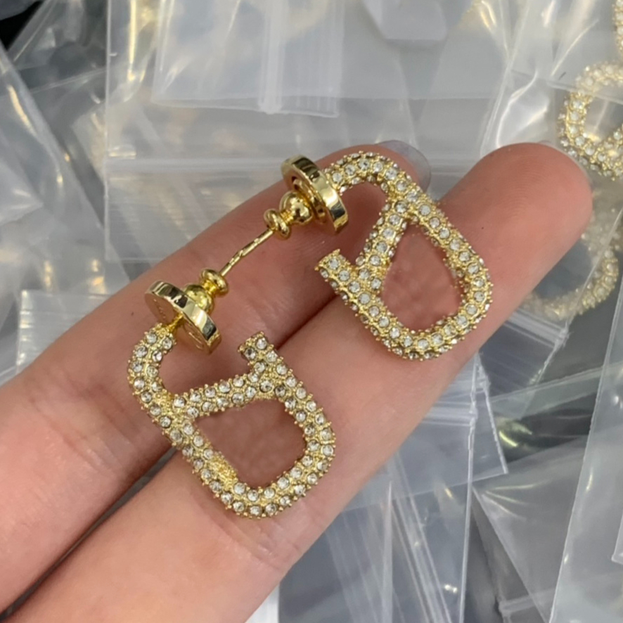 Designer Brand Earring Luxury High Quality Women Crystal Diamond 18k Gold Plated Studs Earrings Wedding Party Jewelry