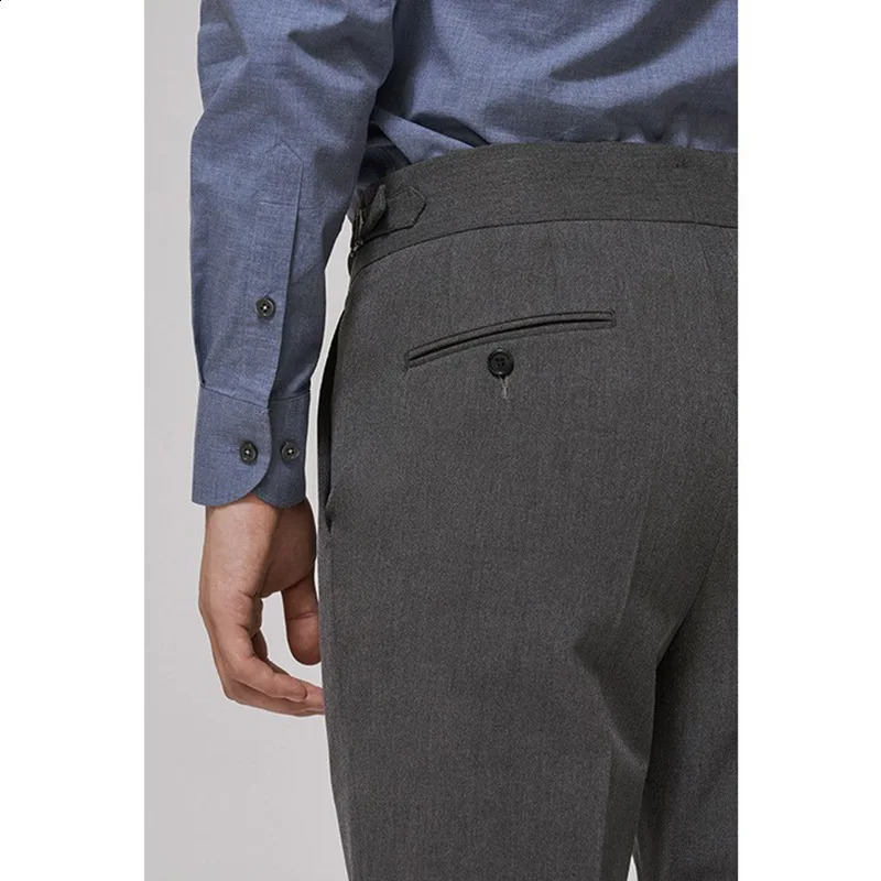 Naples mens pants business slim fit equipped with Paris adjustable waistband buckle long sleeves and round waist 240828