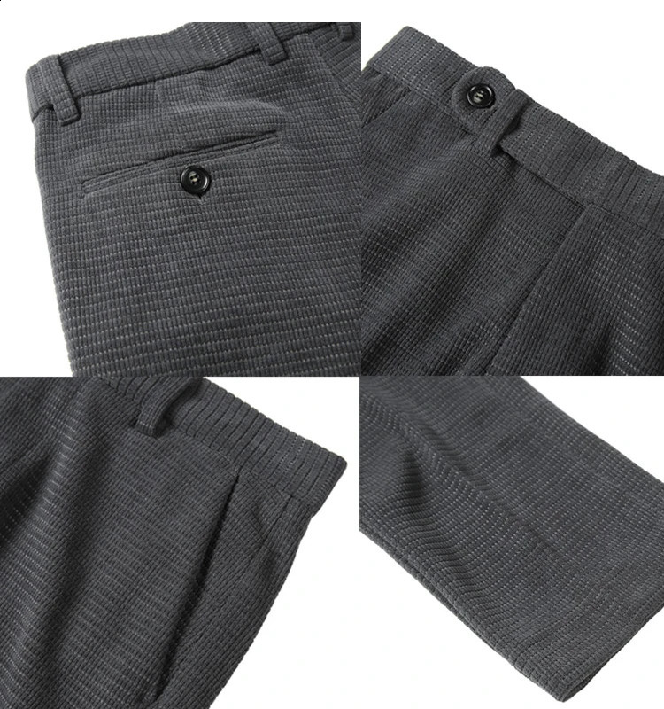 Corduroy set pants chic Neapolitan waist British style mens business social dress pants mens Trouser Pantalones Hombre clothing 240828