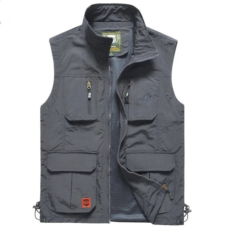 Mens mesh quick drying vest mens outdoor multi pocket hiking fishing pography multifunctional tactical jacket 240827