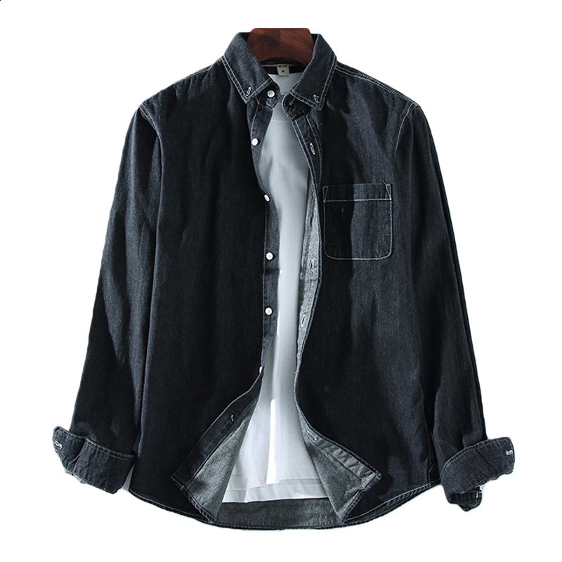 3 Colors Mens Casual Denim Shirt Fashion Casual Cotton Slim Fit Cowboy Long Sleeve Shirt Male Clothes 240827
