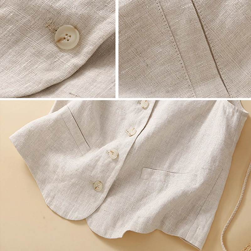 Womens Literature Retro Cotton Linen Vest Sleeveless Jacket Street Clothing Button Hemp V-neck Waist Elegant Casual Coat 240828