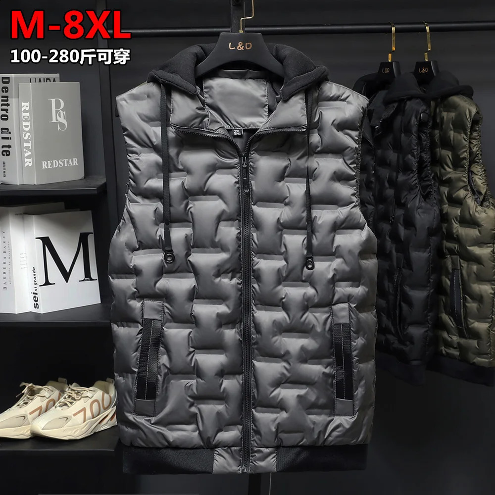 autumn mens cotton vest jacket sleeveless down casual Plus size 8XL 240827