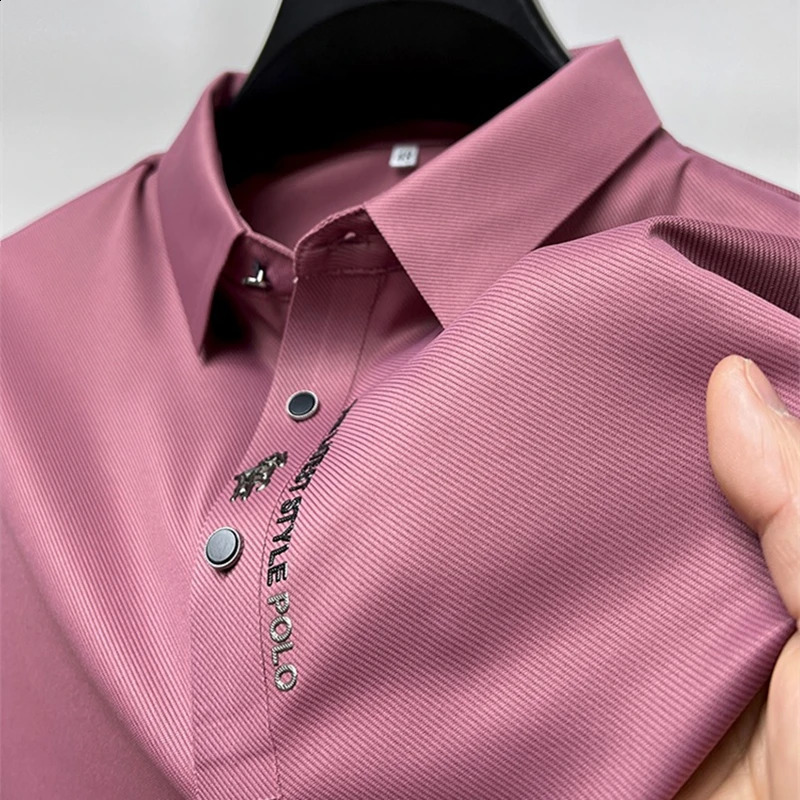 High end cool breathable seamless short sleeved Tshirt mens embroidered polo shirt summer fashion casual clothing 240828