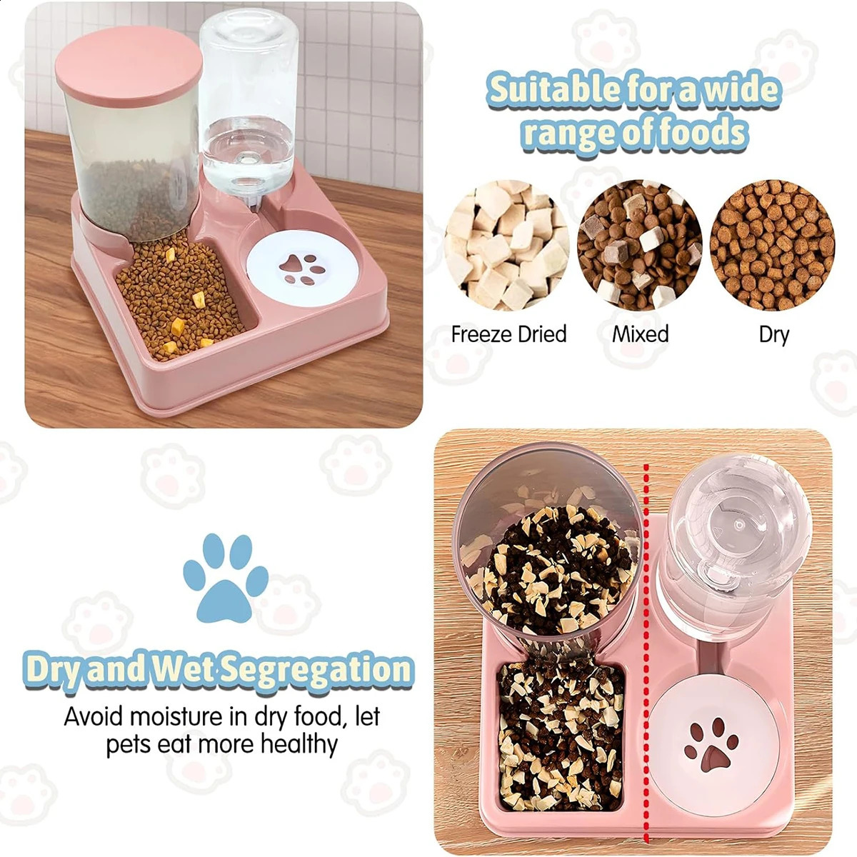 Automatic Cat Feeder Water Dispenser Set 2 In 1 Tilted Automatic Pet Food And Water Feeder Gravity Food Feeder and Waterer 240828