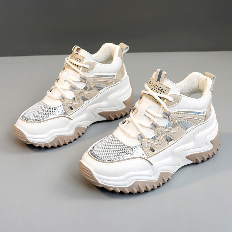 Ddmysports YDZ New Dad Women S Spring And Autumn Korean Edition Ollow Splicing Mesh Increase Thick Bottom Casual Shoes OUTDOOR