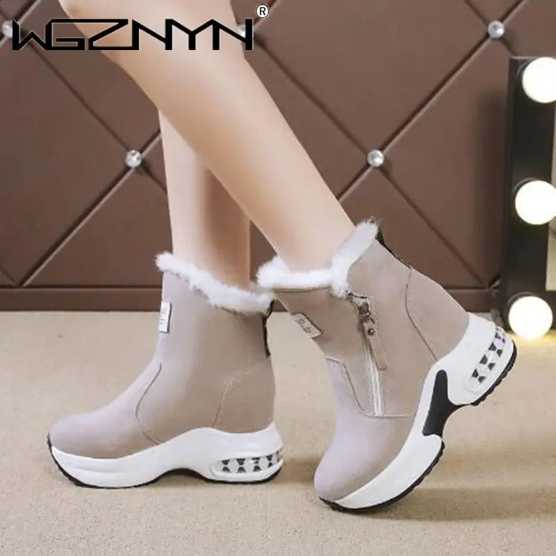 Winter genuine leather PU leather womens snow boots fur warm platform sports shoes fashionable ankle boots casual shoes womens zipper Botas 240827