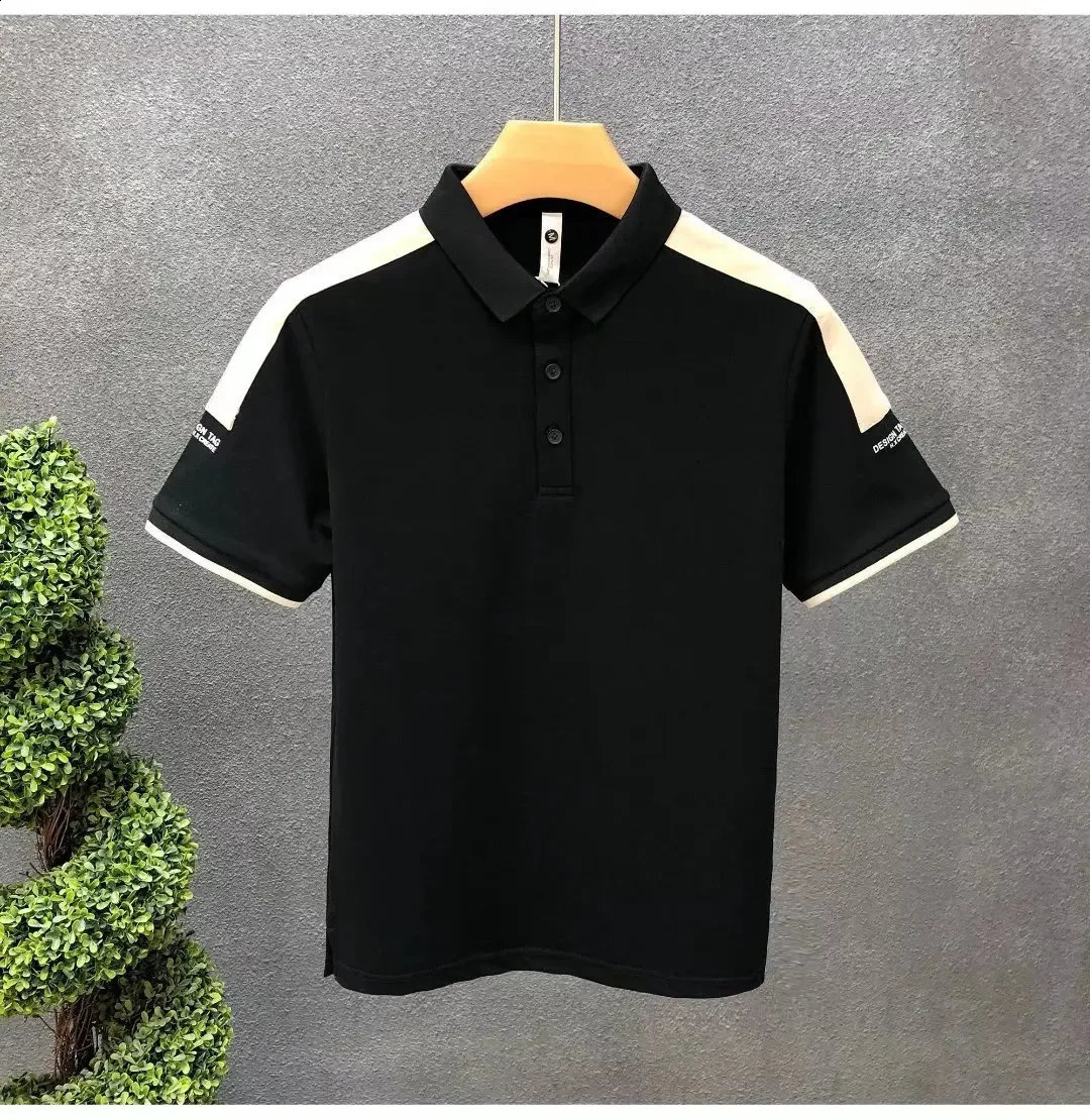 Summer Mens Fashion Japanese Style Color Blocked Short Sleeve Polo Shirt Casual Embroidered Collar Tshirt 240828