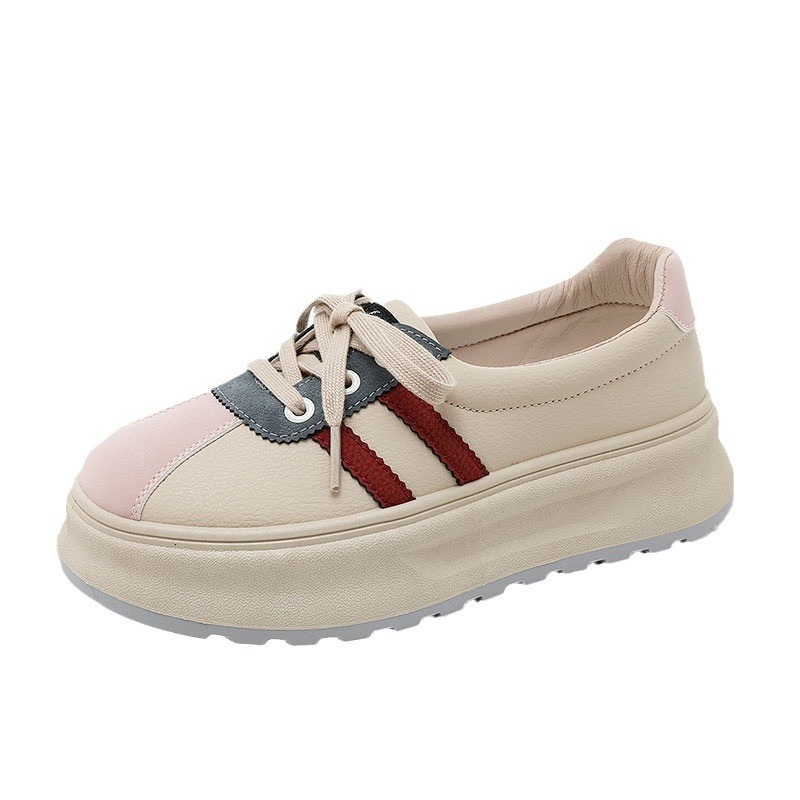 Ddmysports ZY New Breathable Color Blocked Leather Women S Shoes For Spring Summer Casual Thick Soled Board Height Increasing Korean Version OUTDOOR
