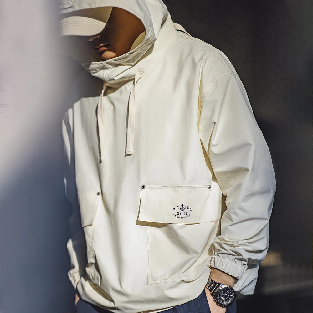 Maden Retro Deck SMOCK Mens Hoodie Outdoor Windproof Loose Zipper Jacket with Large Pocket Clothing 240827