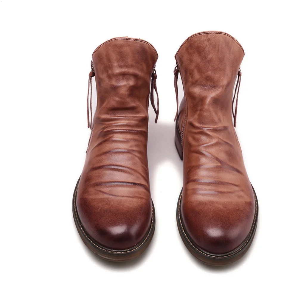Double Zipper Non-slip Bottom Single Plus Size 38-48 Mens Motorcycle Boots Men Leather Dress Shoes 240828