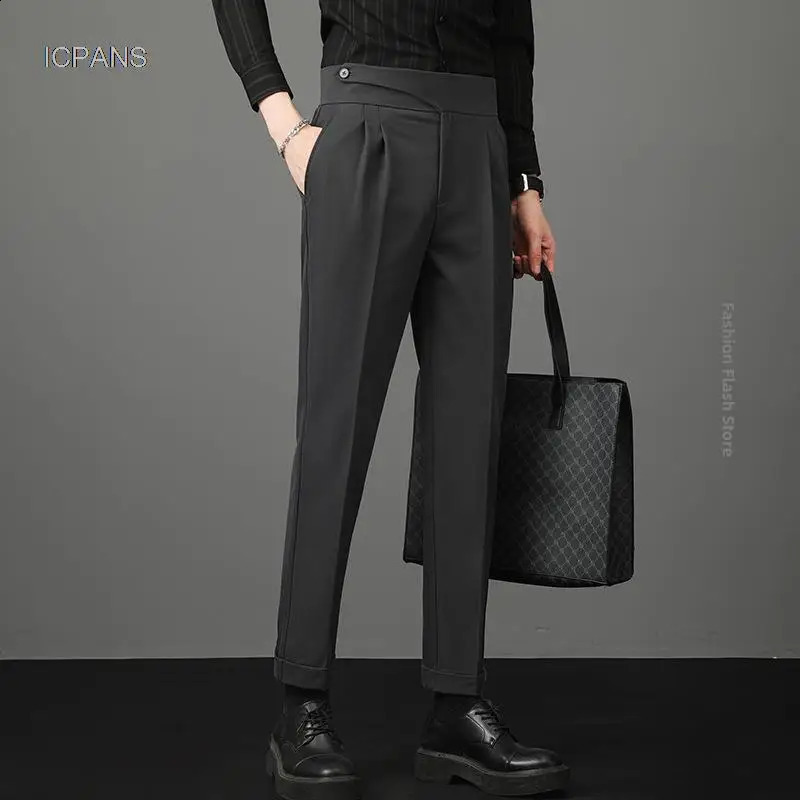 Naples mens suit pants casual double pleated dress mens party business wedding mens pants slim fit black gray 240828