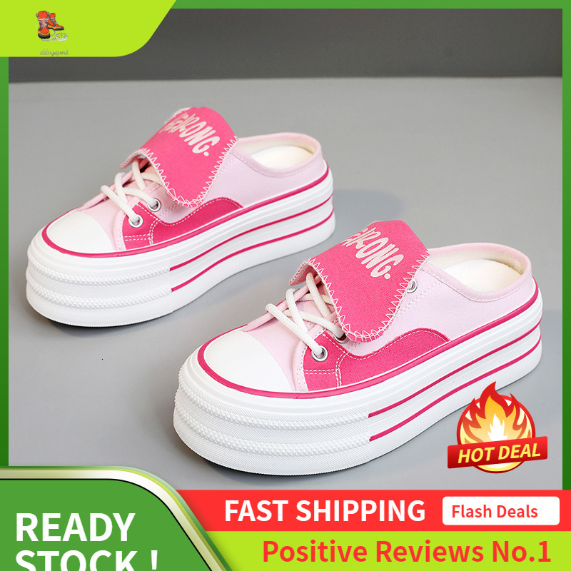 Ddmysports BR New Canvas Shoes Women S Sequins Summer Height Increase Half Drag Thick Sole Wear Resistant Versatile Breathable OUTDOOR