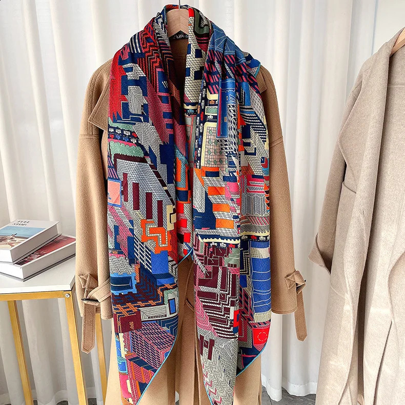 Silk Cashmere Wool Scarf er Poncho Pashmina Winter Accessories Hand Rolled Edges Stole Scarves 140 240826