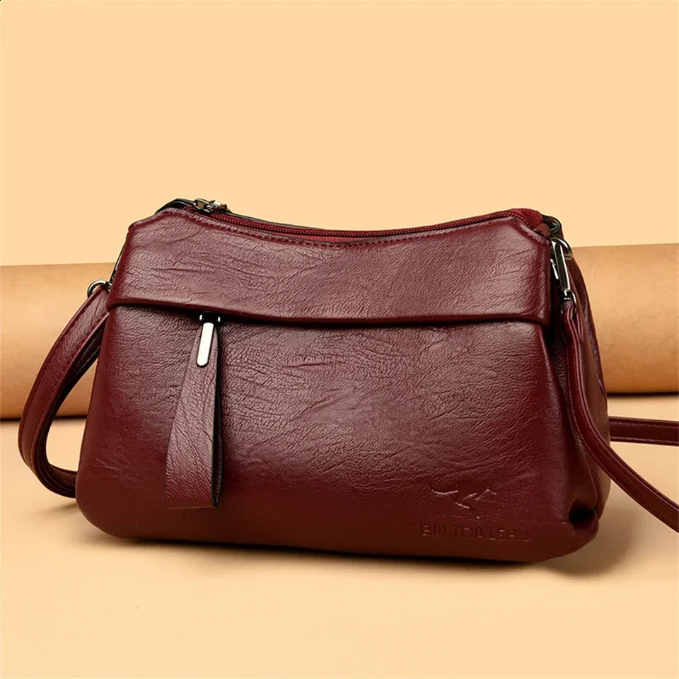 Womens black cross body with emed three main components leather shoulder bag 240828 93a9