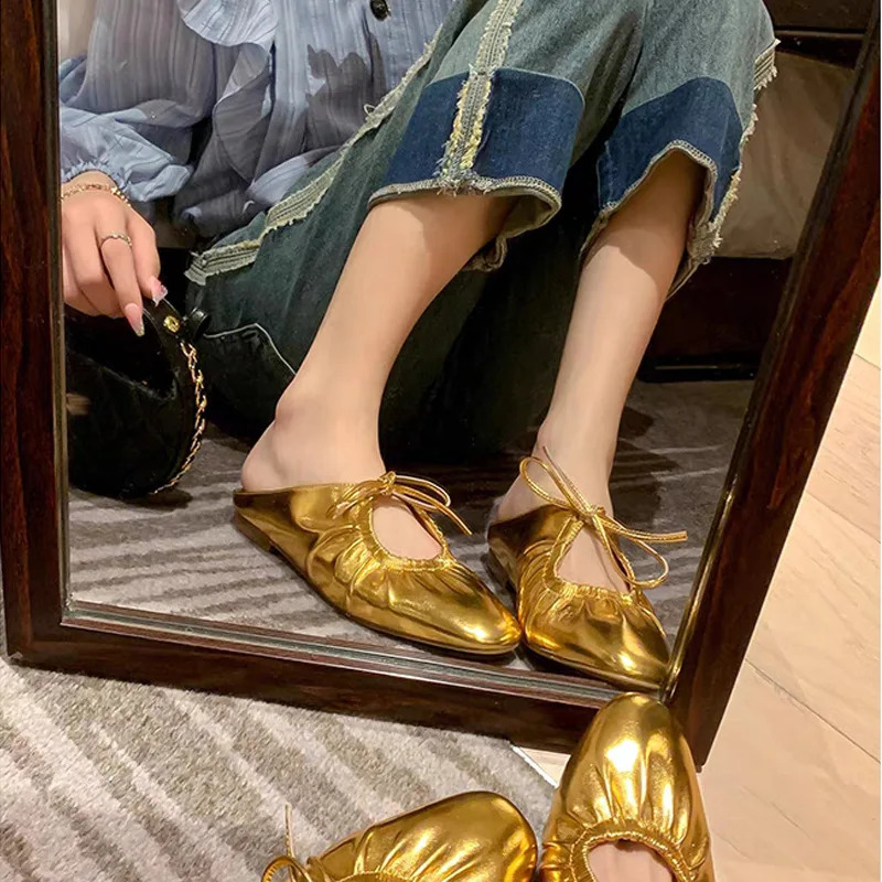 Silver Mary Jane Shoe Summer French Retro Flat Shoe Round Toe Soft Sole Women Shoe Fashion Slippers Allmatch Casual Sandals 240826