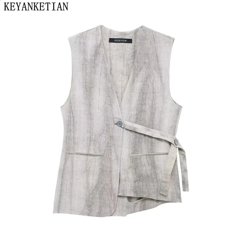 KEYANKETIAN womens tie dye printed vest retro single button lace n long sleeved strapless top 240828