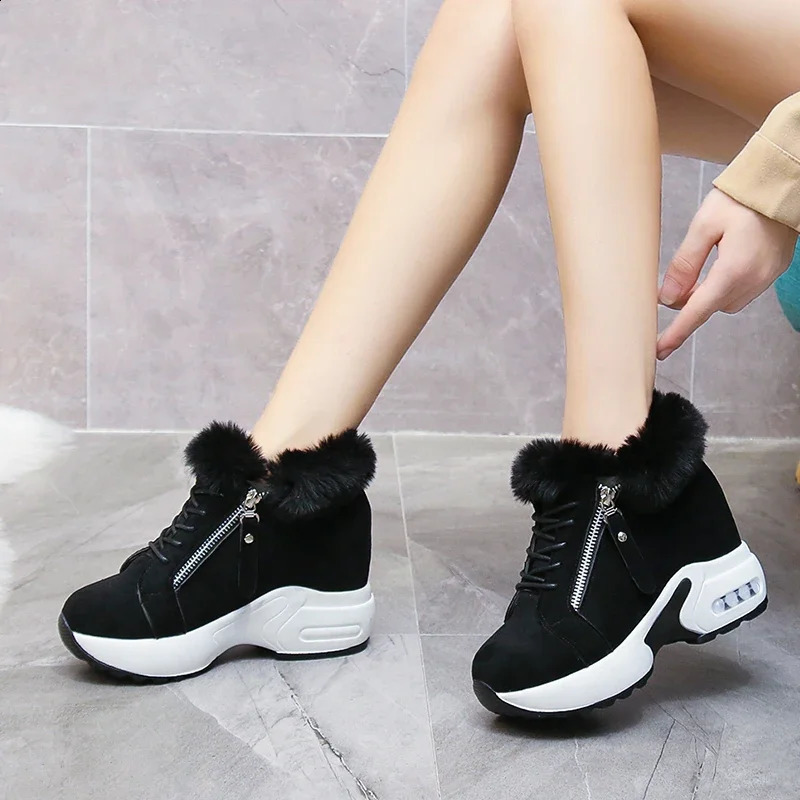 2024 Womens Hidden High Heels Plush Warm Winter Sports Shoes Womens Side Zipper High Platform Casual Shoes Zapatillas De Mujer 240827