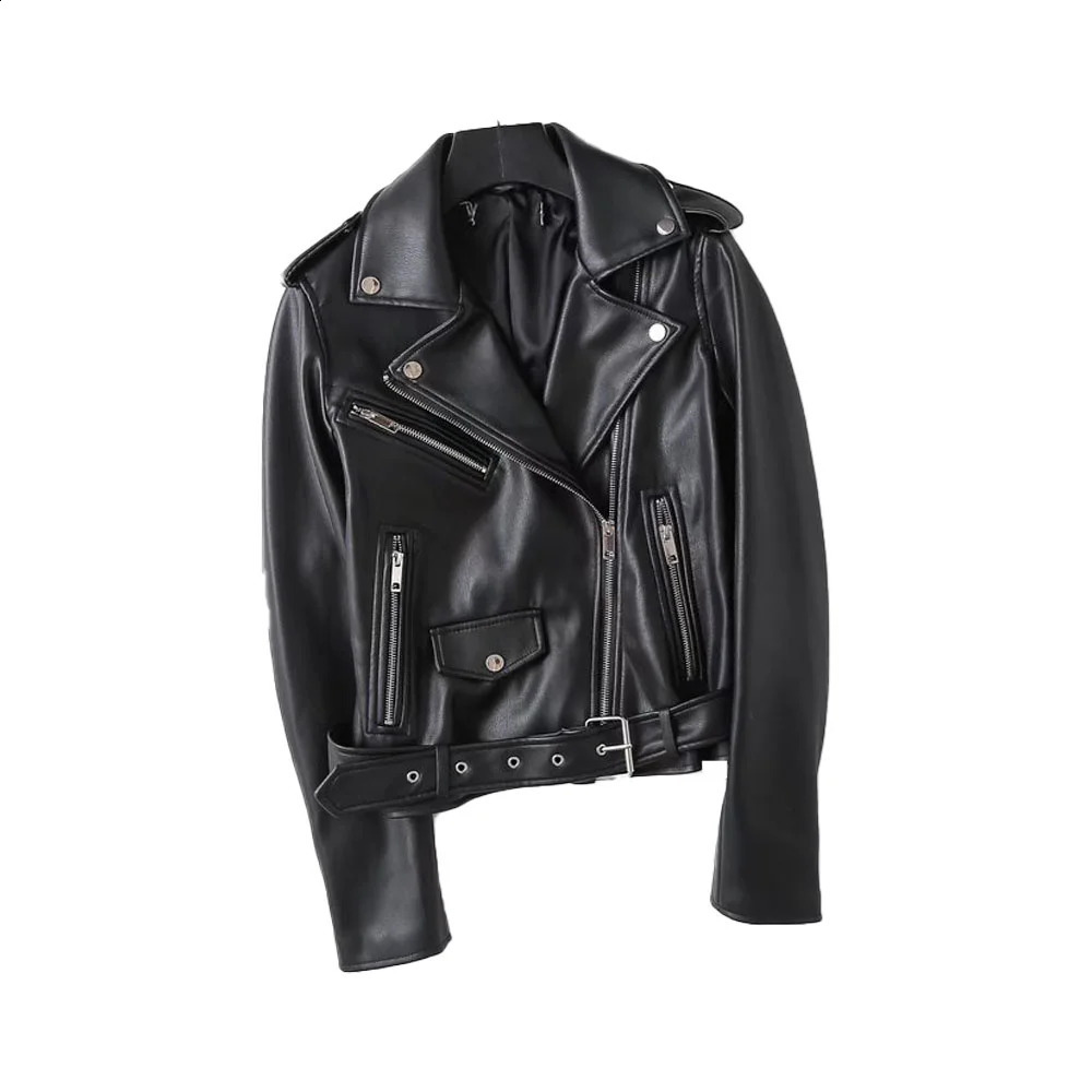 UNIZERA Autumn/Winter Product Womens Fashion Casual Edition Polo Necklace Artificial Leather Short Jacket Coat 240827