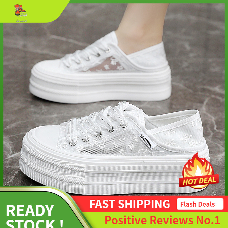 Ddmysports BR New White For Women Summer Breathable Sports Board Versatile Thick Sole Height Increasing Mesh Shoes OUTDOOR