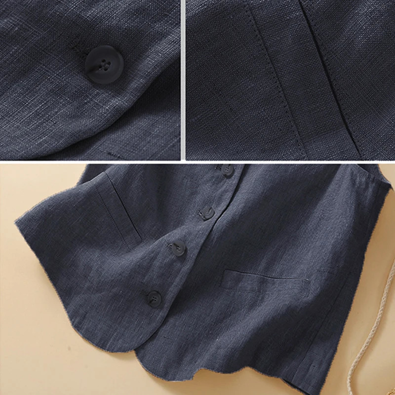 Womens Literature Retro Cotton Linen Vest Sleeveless Jacket Street Clothing Button Hemp V-neck Waist Elegant Casual Coat 240828
