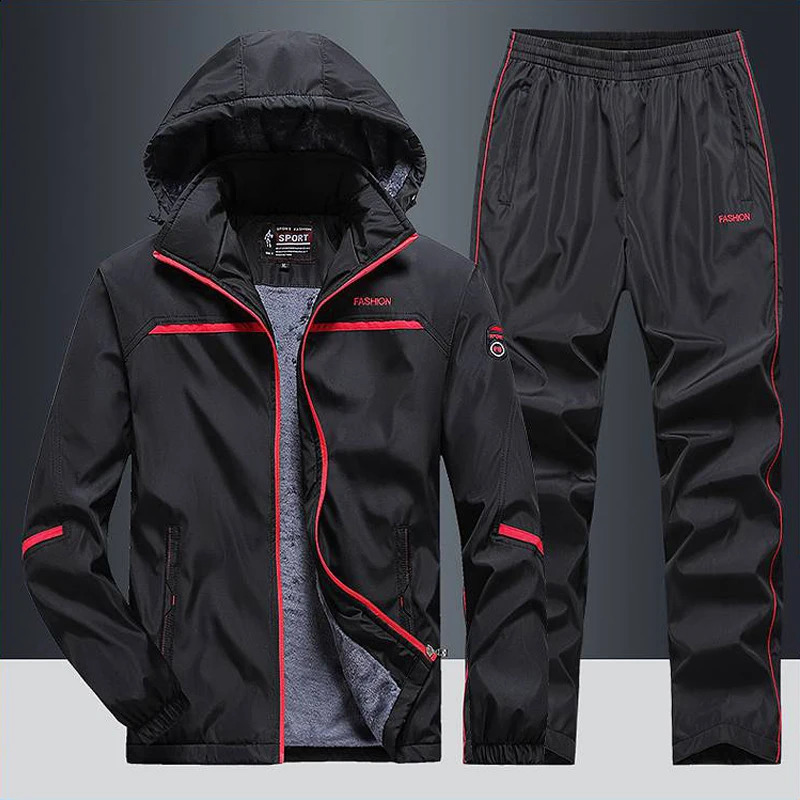Mens track and field clothing winter sportswear set casual set Plus velvet sportswear mens fitness warm clothing Asian size L-5XL 240827
