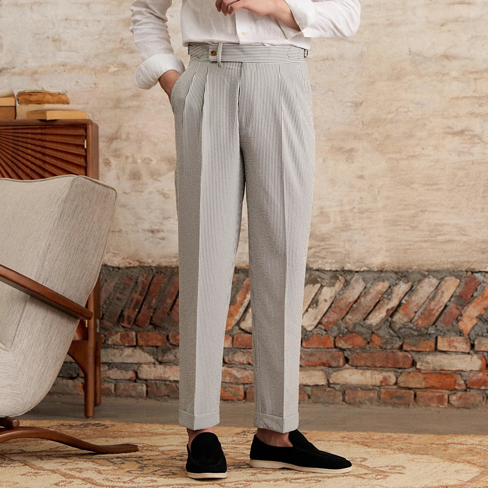 Summer Bubble Wrap Striped High Waist Straight Leg Pants Naples Breathable Thin Casual Set Pants 240828